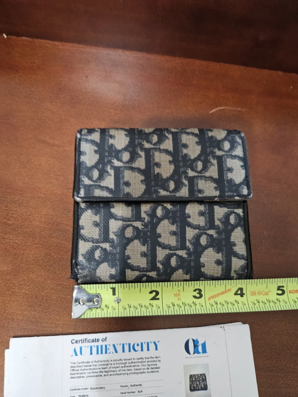 Vintage 70's Dior Navy and Beige Logo Canvas French Style Wallet